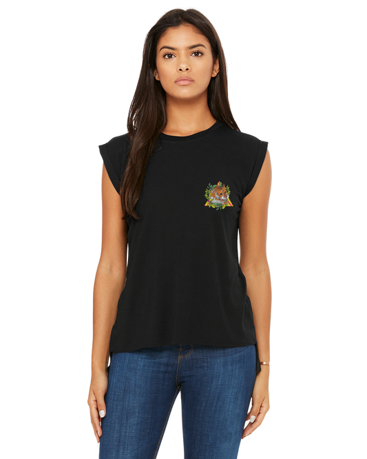 Ladies Flowy Muscle T-Shirt Minimal Tiger Three Organik World Lab Collab