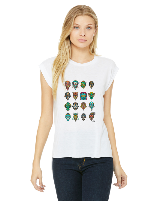 Ladies Flowy Muscle T-Shirt Sator's Colorful Mask Collab Sator Art