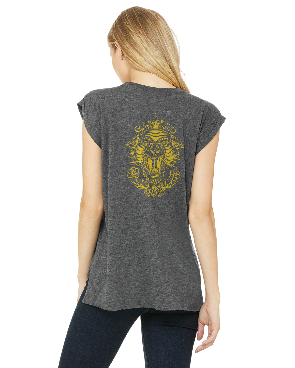 Ladies Flowy Muscle T-Shirt Tiger One Art Organik World Lab Collab