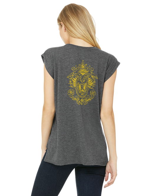 Ladies Flowy Muscle T-Shirt Tiger One Art Organik World Lab Collab