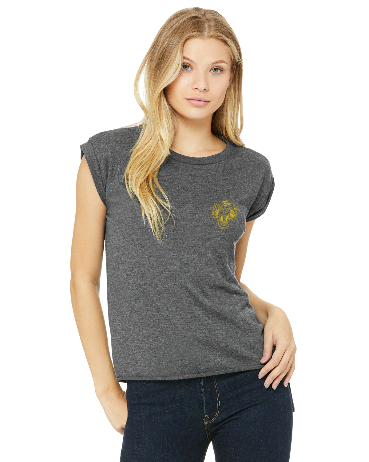 Ladies Flowy Muscle T-Shirt Tiger One Art Organik World Lab Collab