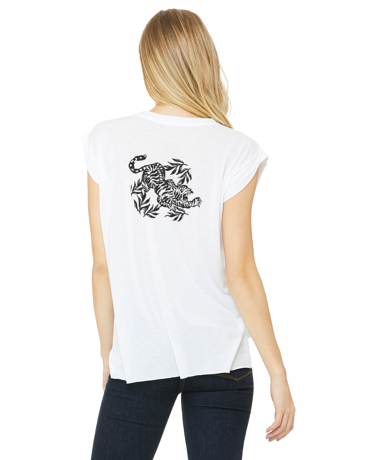 Ladies Flowy Muscle T-Shirt Tiger Two Organik World Lab Collab