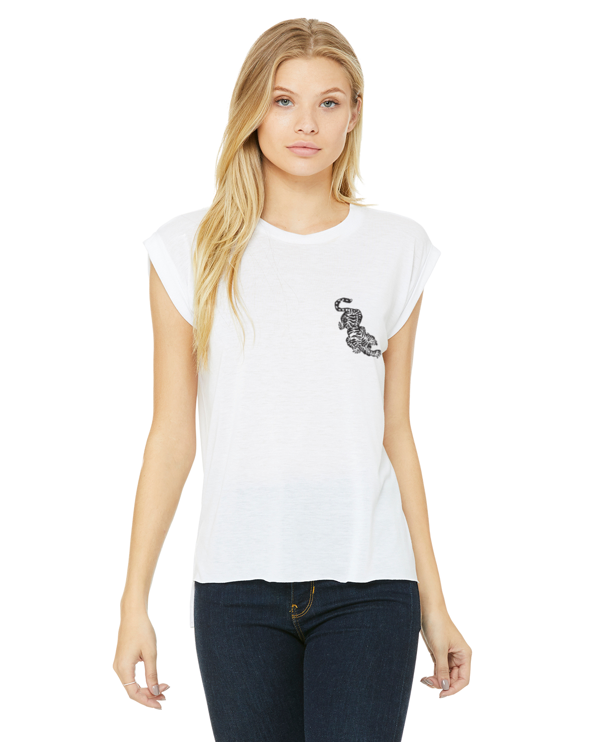 Ladies Flowy Muscle T-Shirt Tiger Two Organik World Lab Collab