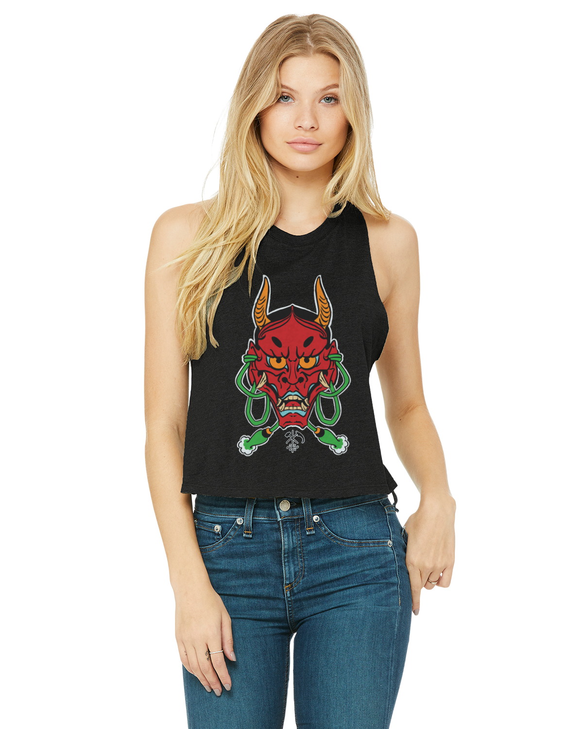 Ladies Racerback Cropped Tank Hannya's Frontline Tete Tattooer Collab