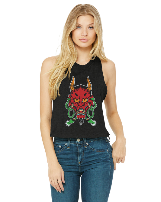 Ladies Racerback Cropped Tank Hannya's Frontline Tete Tattooer Collab