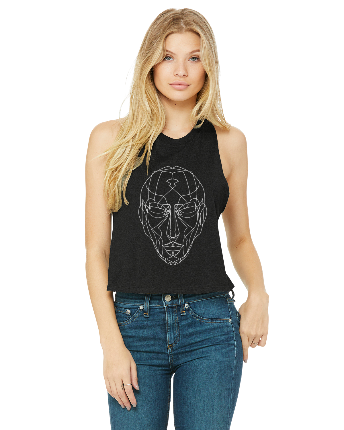 Ladies Racerback Cropped Tank of T-Shirt Sator's Geometric Mask Collab Sator Art