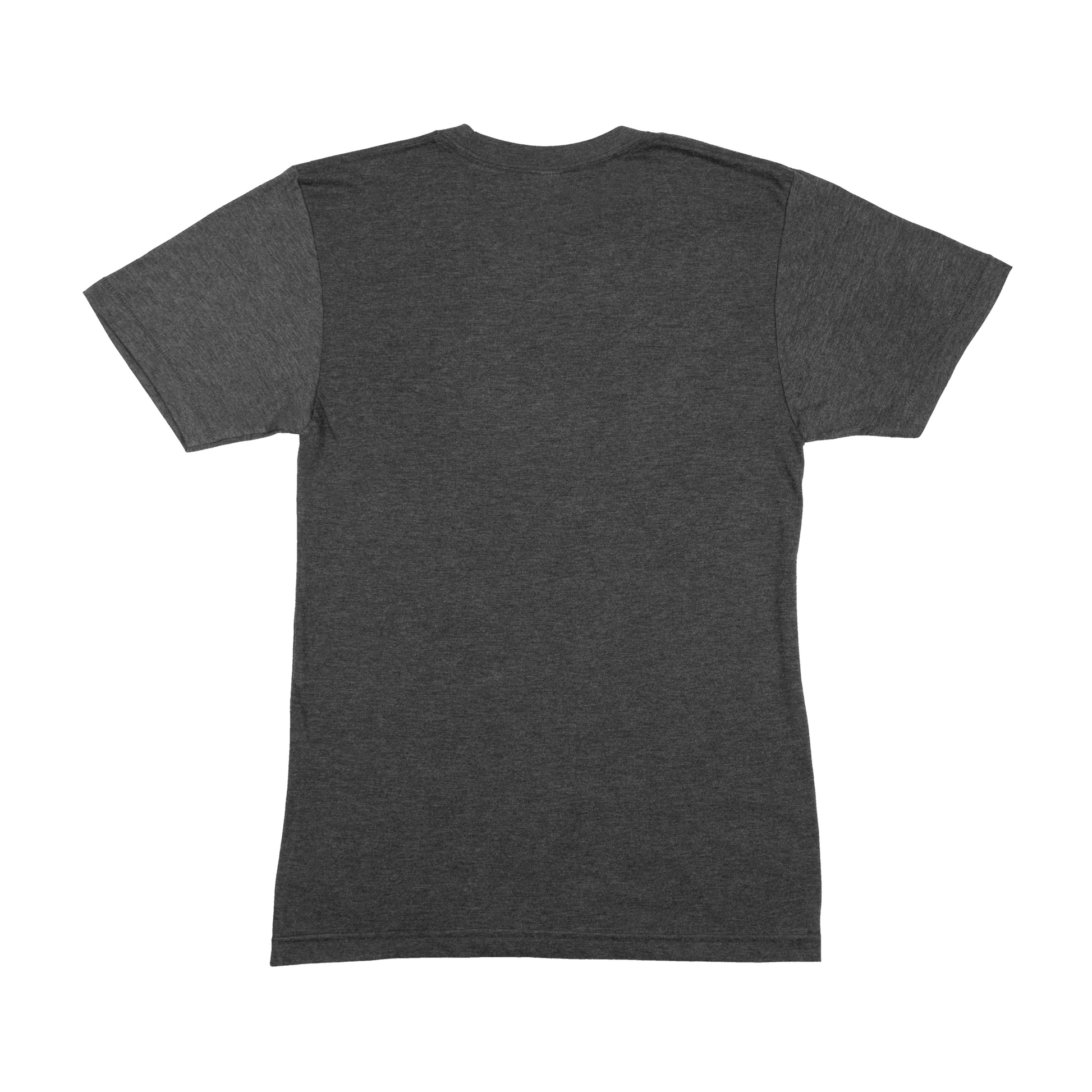 Plain back view of the triblend charcoal 'Bikes Are The Answer' t-shirt, showcasing its smooth and sleek design.