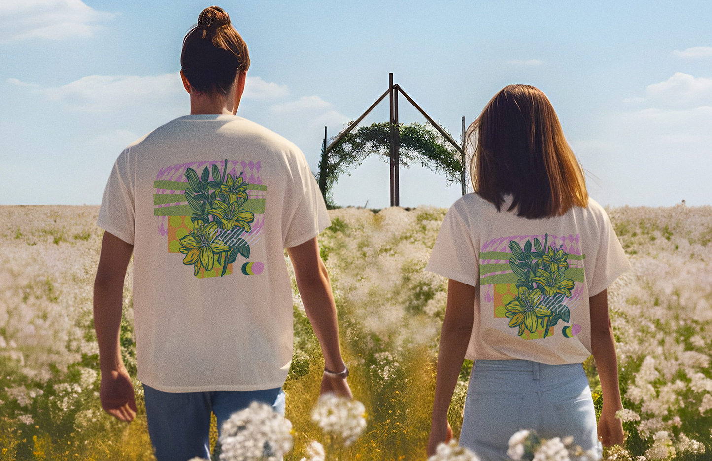 T-Shirt Lilies, Leaves, Flowers Organik World Lab Collab